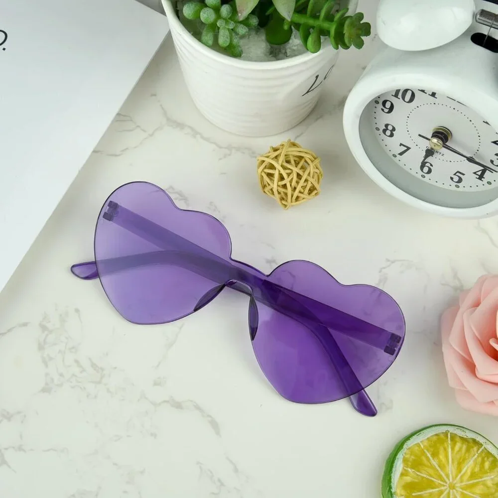 Purple Heart Sunglasses Women Rimless Heart-Shaped Party Favors Bulk 24
